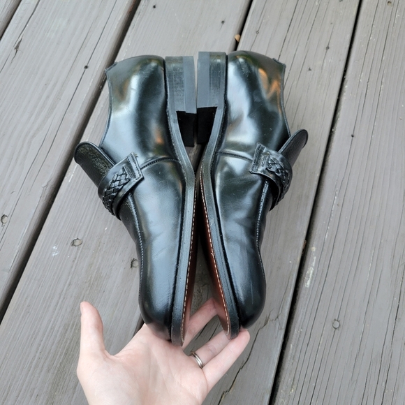 Vintage 60s Mason Shoes Black Leather Braided Vamp‎ Moc Toe Dress Loafers 11.5 main image 7